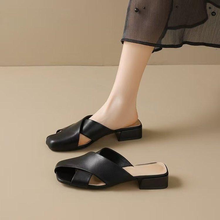 

Soft-soled bag head slippers for women s outer wear 2025 new flat-bottomed lazy one-pedal comfortable maternity shoes are cool and half versatile 40