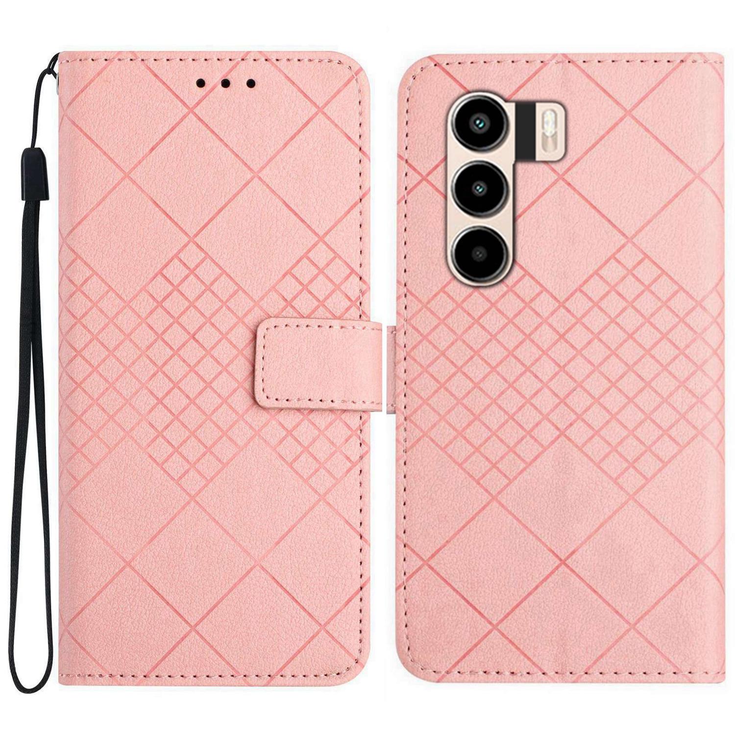 

For itel Power 70 4G Case Wallet Imprint PU Leather Flip Folio Phone Cover Pink