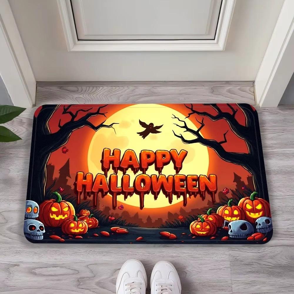 Ghost Castle Halloween Flannel Decorative Carpet, Anti-Slip and Comfortable Home Decoration for The Entrance Foyer