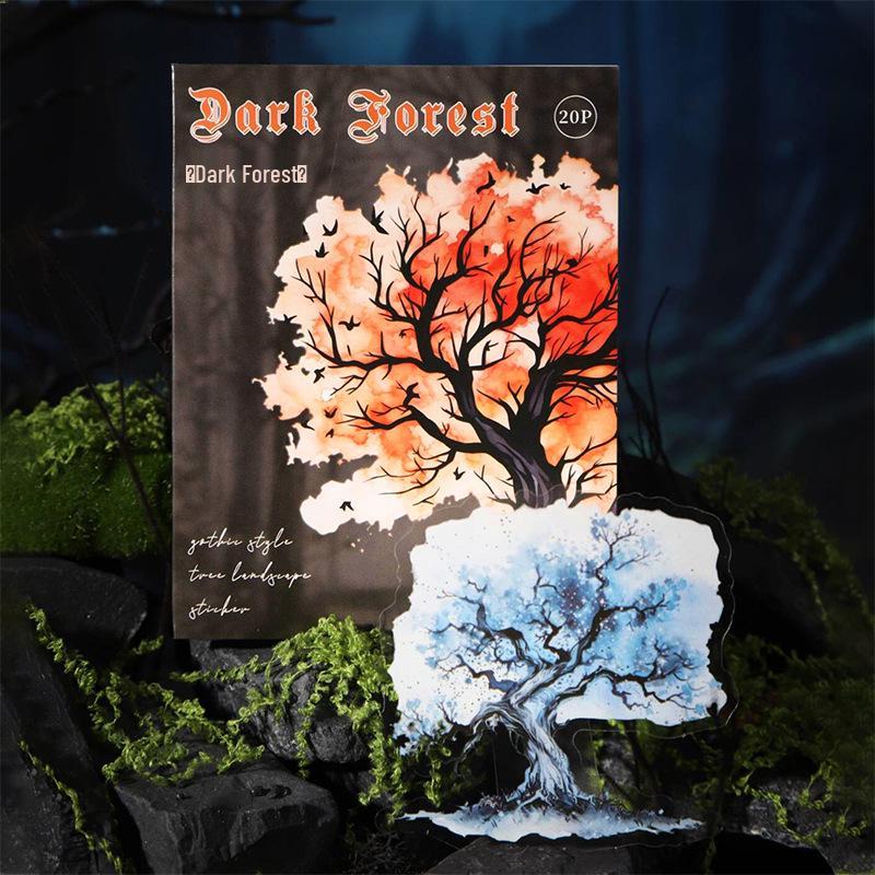 Dark Forest Gothic Scenery Stickers: Retro Withered Branches & Watercolor Leaves for Journals