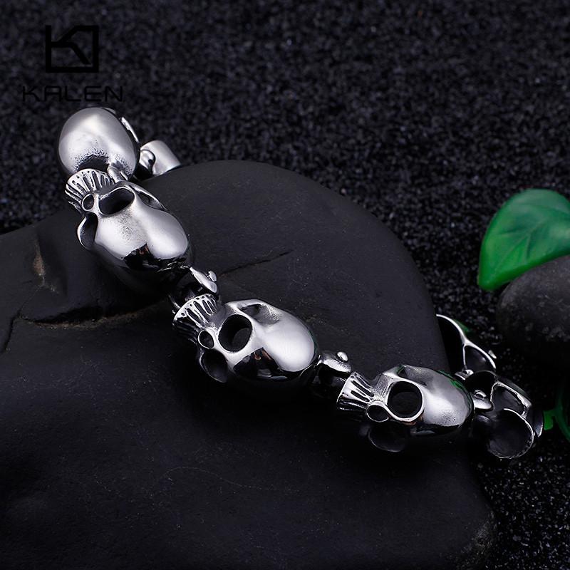 Punk Stainless Steel Lots of Skull Charm Bracelet for Men 20.5cm Metal Biker Party Jewelry Chunky Gothic Accessory