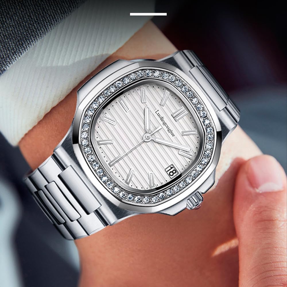 Rhinestone Bezel Automatic Mens Watches Luxury Men Fashion Clock Waterproof Stainless Steel Mechanical Wrist Watch