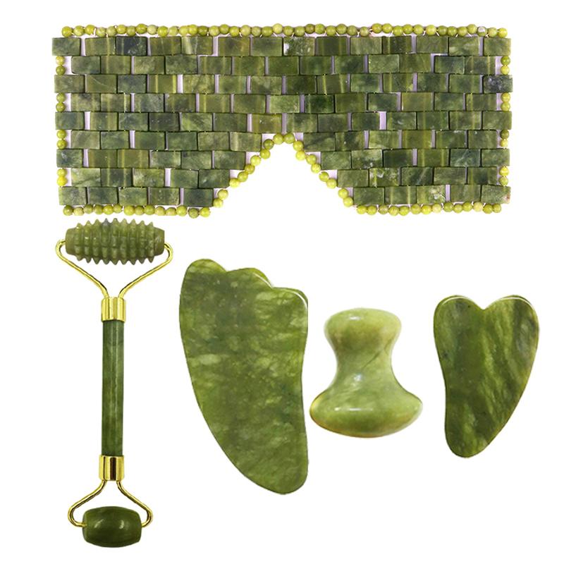 Natural Xiuyu Jade Massager Eye Mask And Roller Gua Sha Set Gouache Scraper Facial Lifting Anti-Aging Massage Beauty Care Tools