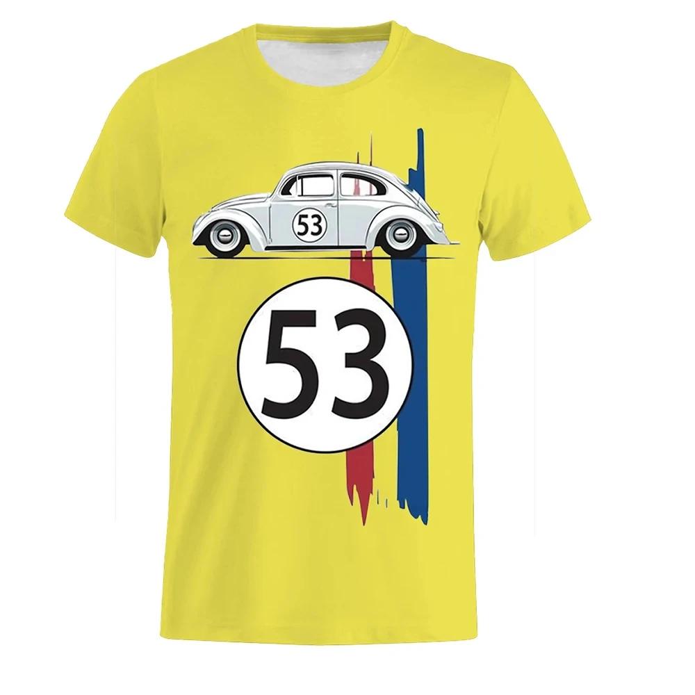 Beetle 53 T-shirt Men's Car Short Sleeve Minimalist Herbie T-shirt Rally Racing Men's Black Printed 3D T-shirt