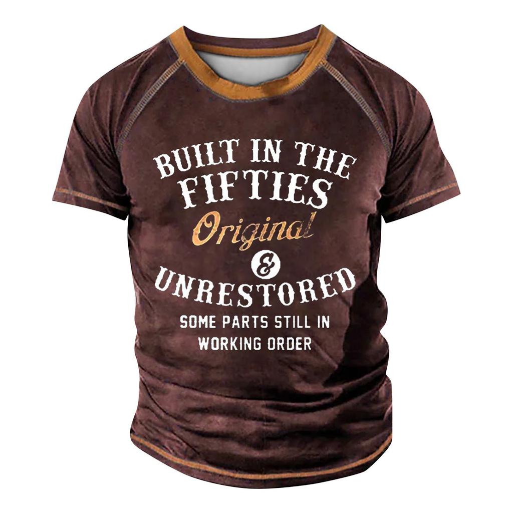 Men's Raglan T-shirt Retro Short Sleeve Round Neck Letter Printing Tops