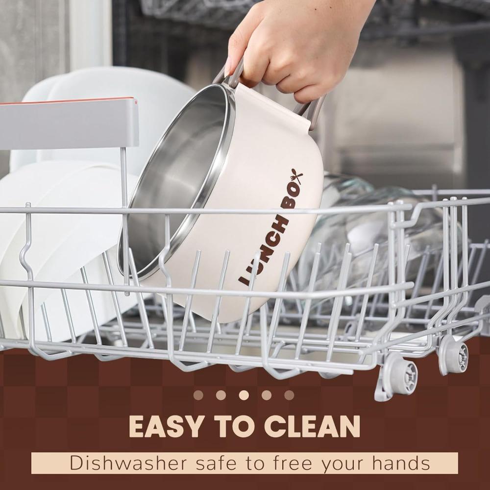 Lidded Handle Ramen Bowl with Stainless Steel Inner Container Microwave Safe Lunch Box for Instant Noodles Cooking Device