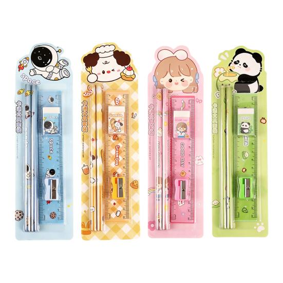 Student Stationery Set Smooth Writing Pencil Eraser Ruler Sharpener Cute Cartoon Complete School Supplies Classroom Back To School Gifts
