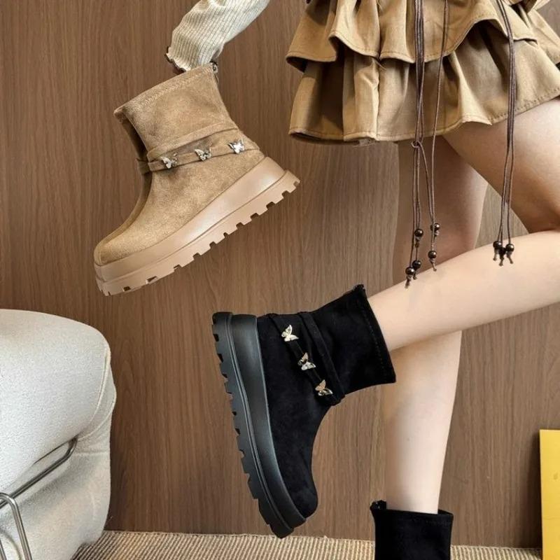 New Chunky Women Knee High Boots Fashion Slip On Knight Long Booties Platform Flats Autumn Winter Shoes Fashion Plus Size 41 42