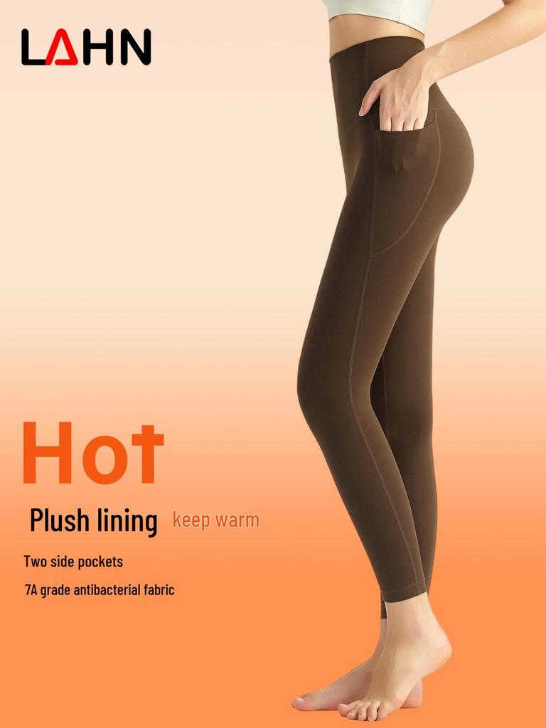 LAHN Damen High Waist Samt Yoga Hose - Po-Lifting, Warm, Hautgefühl, Keine Nähte für Herbst/Winter