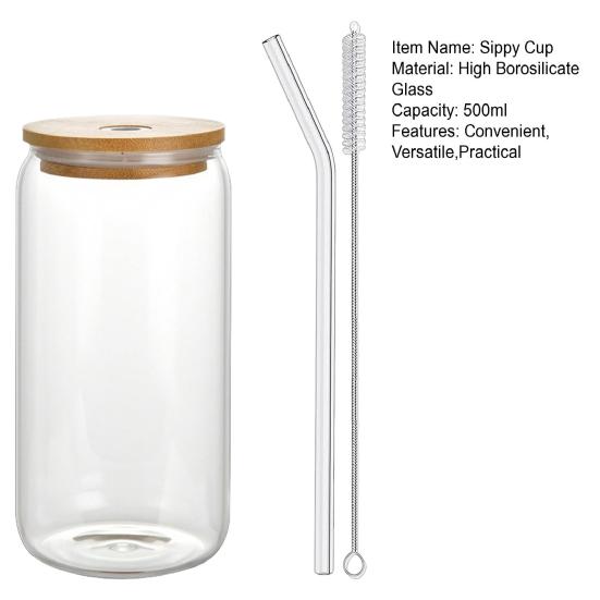 Trendiger Mason Jar Tumbler Glas Strohhalmbecher mit Holzdeckel für kalte Getränke 500ml Borosilikatbecher für Soda & Bubble Tea