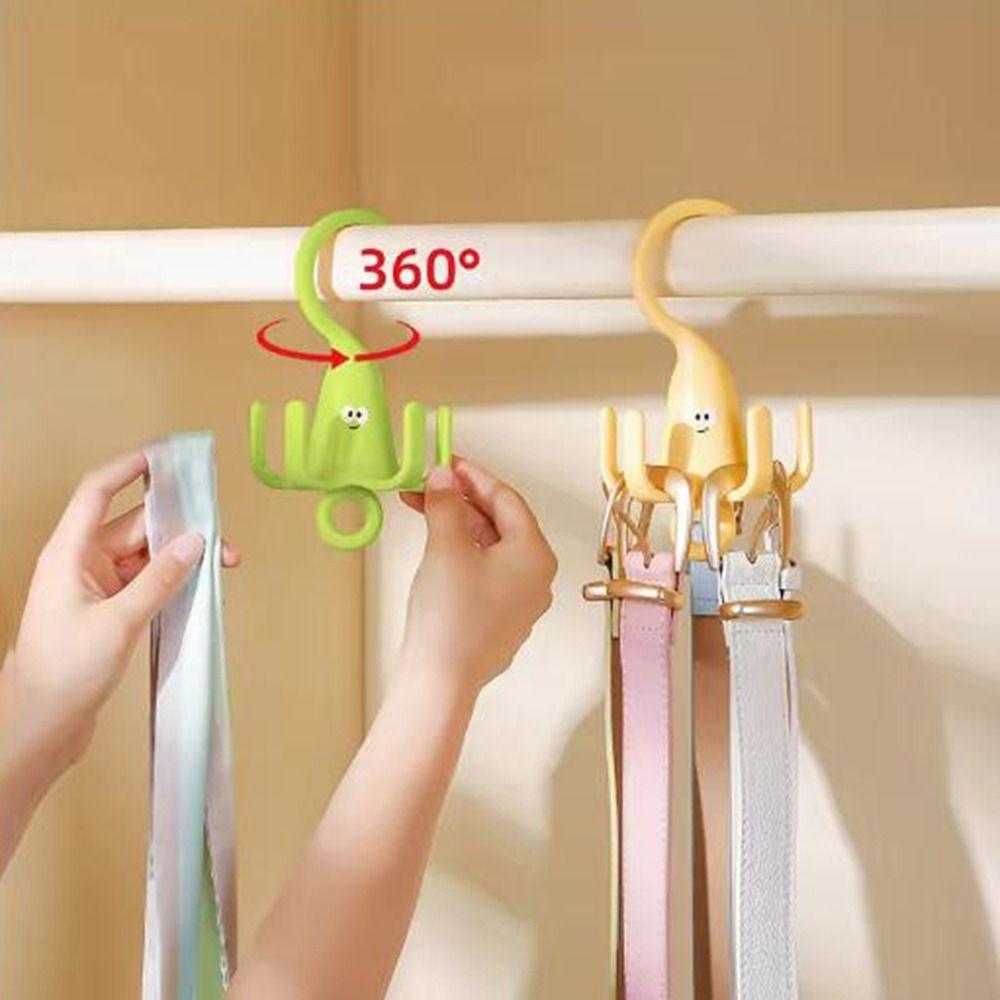 2 Pieces Portable Plastic 360° Rotating Clothes Hook Cartoon Space Saving Five Claw Hook Decorative Bag Holder For Wardrobe