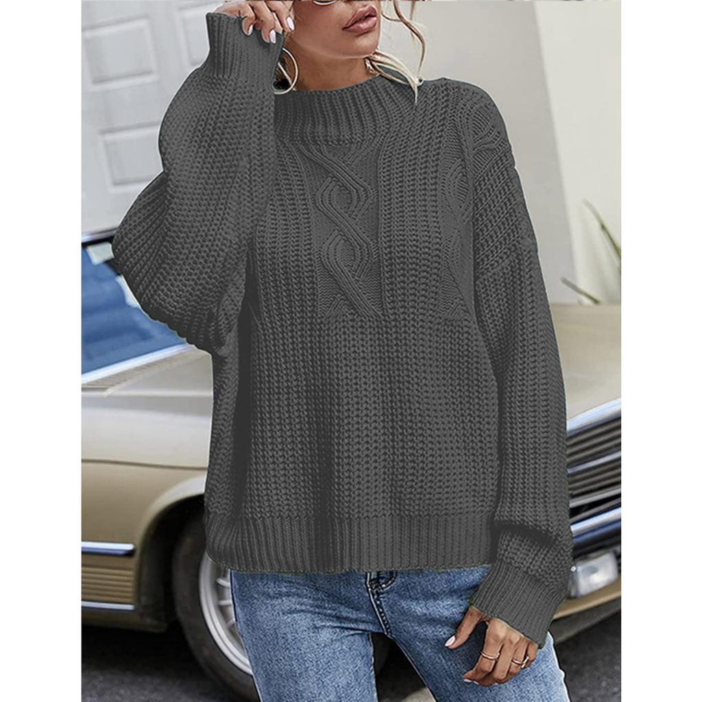 Plus Size, Plus Size Women's Casual Solid Color Jacquard Sweater - Loose Fit Long Sleeved Round Neck Pullover, Comfortable Fabric