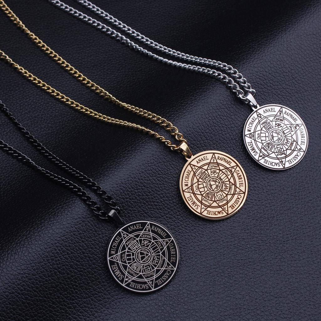 Seven Abat Elves Seal Titan Solomon Amulet Stainless Steel Pendant Necklace
