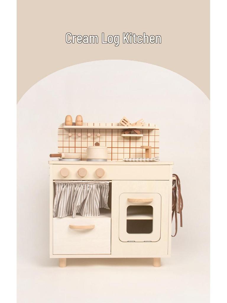 Kids' Wooden Kitchen Playset—Log Style Cooking Toy for Pretend Play
