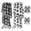 White Satin Ribbon With Black Paw Prints Perfect For Pet Themed Diy Projects And Decorations