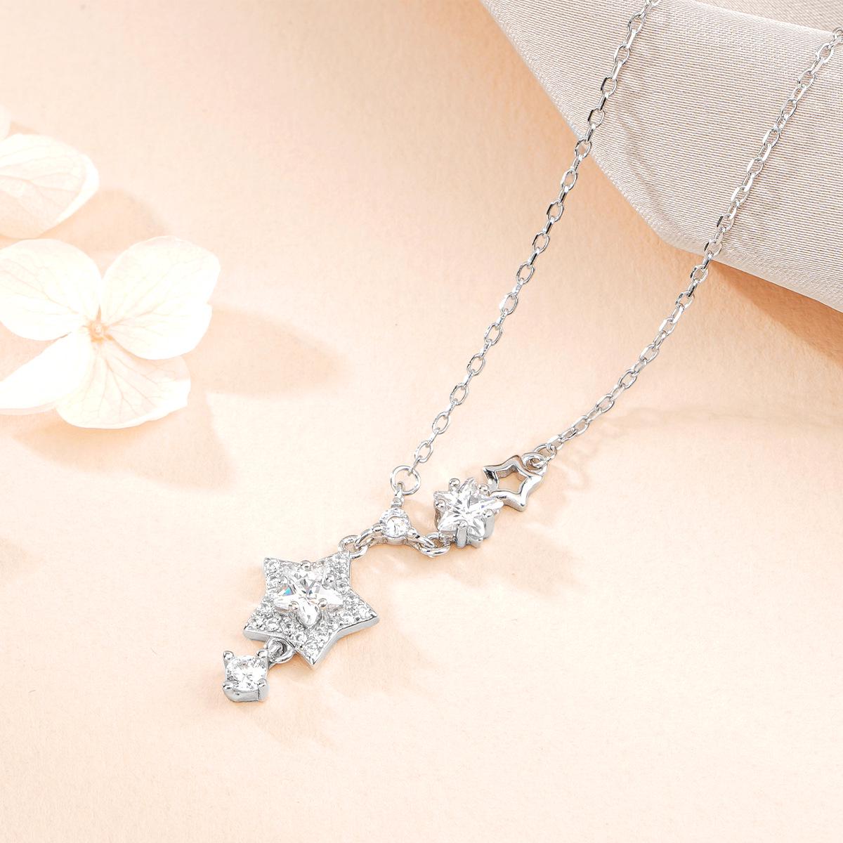 Tichya Starry Zirconia Necklace for Women – S925 Sterling Silver, Unique Niche Design, Clavicle Chain. S925 Silver