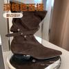 Large Size Pointed Western Cowboy Boots Niche Oblique Neckline Buckle Medium Boots 2025 New Two-wear Stacking Boots