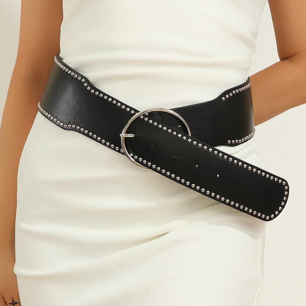 Leather Faux Belt With Rivet Decor And Metal Pin Closure For Trendy Outfits