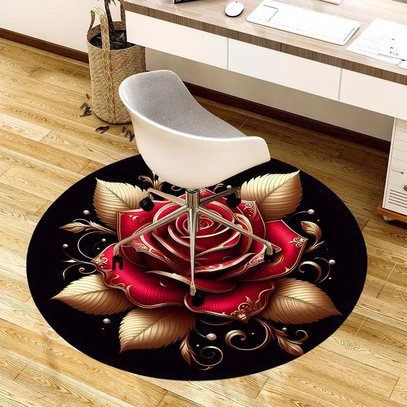 1pc Office Carpet Chair Mats Golden Rose Ornament Perfect for Decorating Office Chairs, Living Rooms, Or Bedrooms