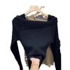 Lapel One-word Shoulder Knitted Bottoming Shirt Women's Inner Sweater Autumn and Winter New Design Short Top Women's