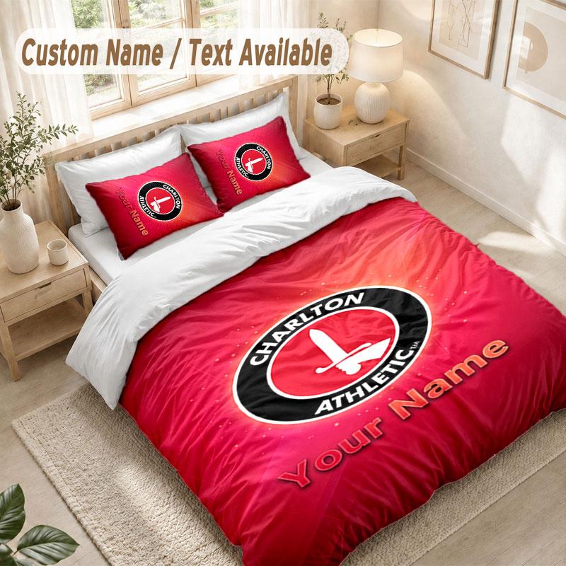 Ensemble de literie avec nom personnalisé 3 piècesHousse de couette imprimé Charlton Athletic + 2 taies d'oreiller Décor de lit doux