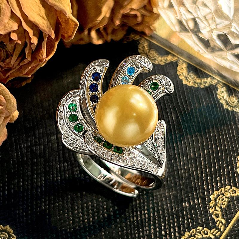 

Набор украшений Жемчужное ожерелье Кольцо Серьги Жемчуг Южных морей Винтажное Золото Премиум Женский