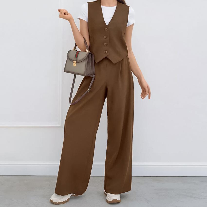 Summer Simple Office Commuter Style Sleeveless Vest Set 1116 European and American Fashion Two-piece Set Women