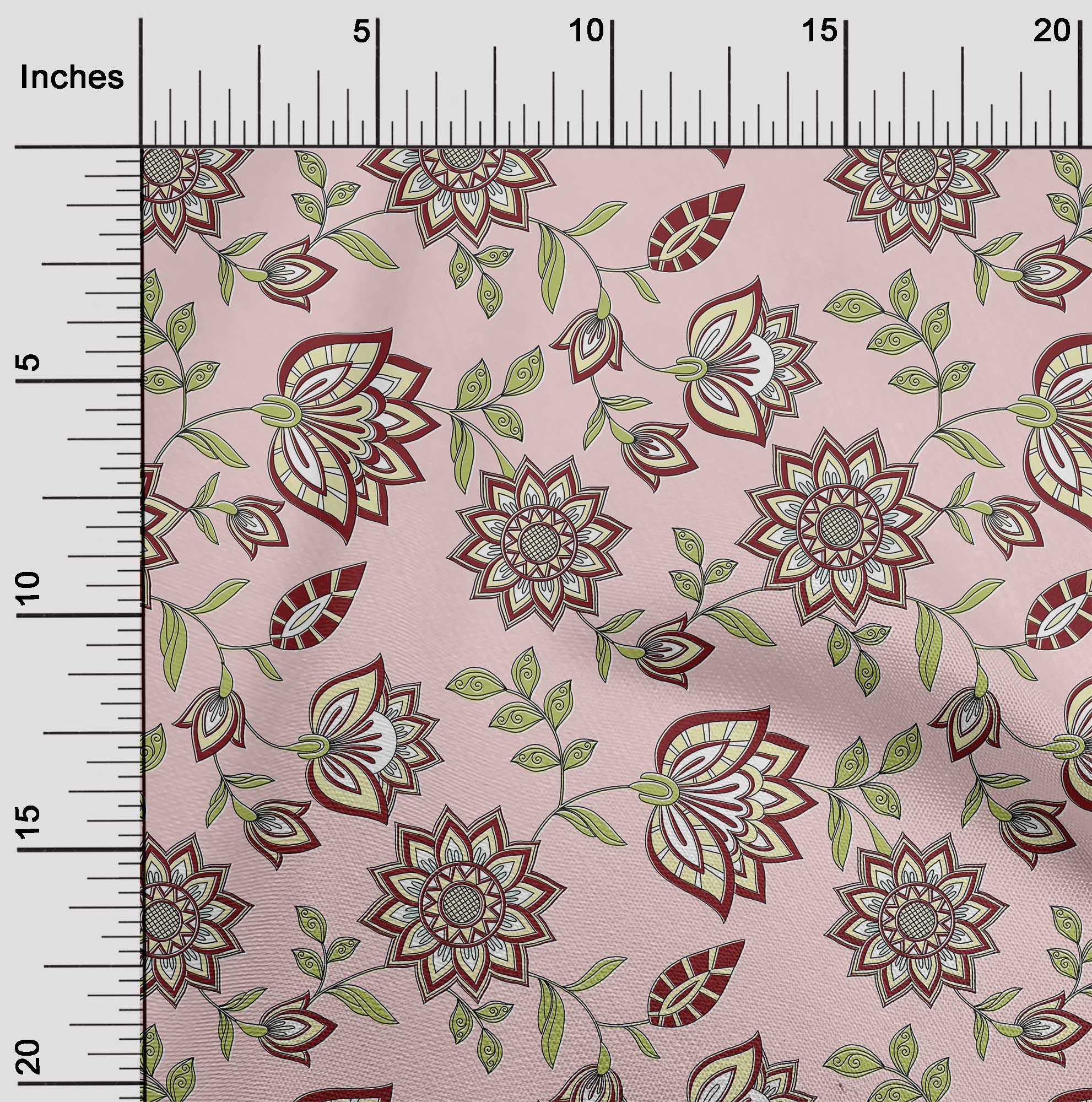 

oneOone Cotton Flex Light Green Fabric Mandala & Floral Sewing Craft Projects Fabric Prints By Yard 40 Inch 42 Inch Wide - Viscose Chiffon троянди рожеві кольору