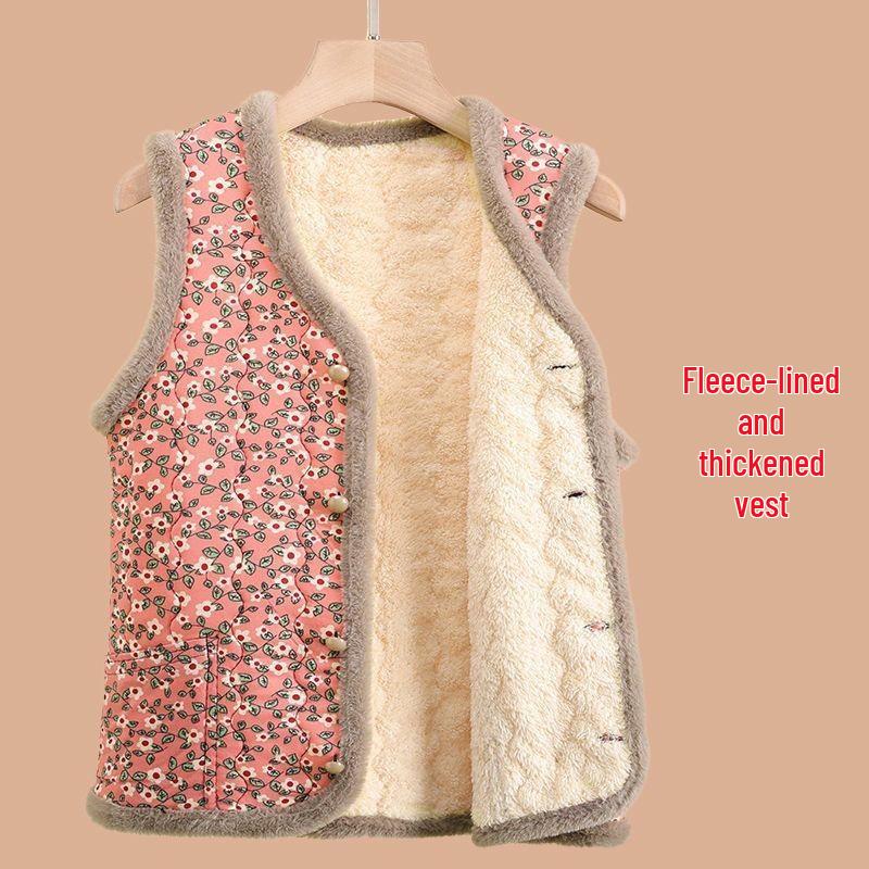 Floral Grandma Fleece Vest: Warm, Cold-Proof, Fashionable Casual Shrug for Women