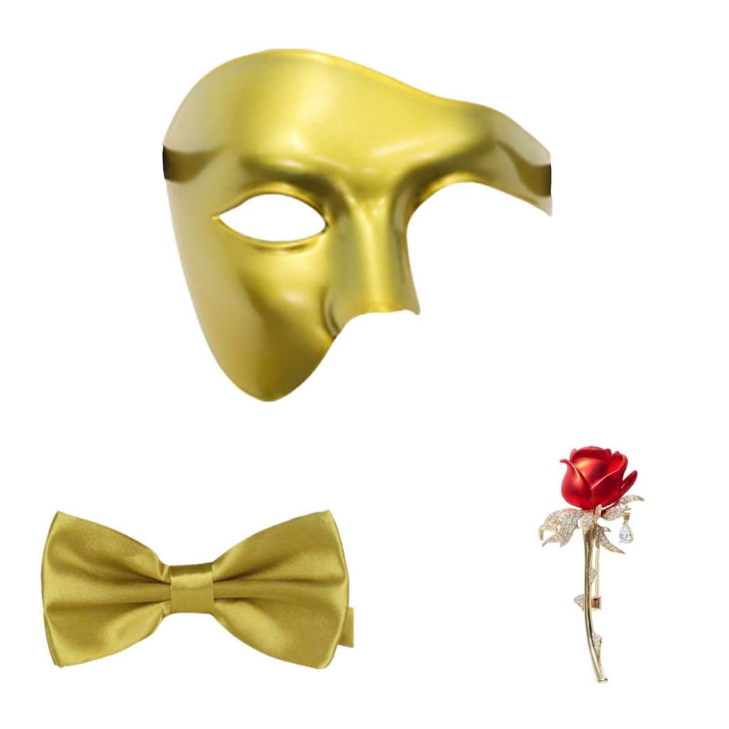 Half Face Set with Tie and Brooch Pin for Halloween Masquerade Party Costume