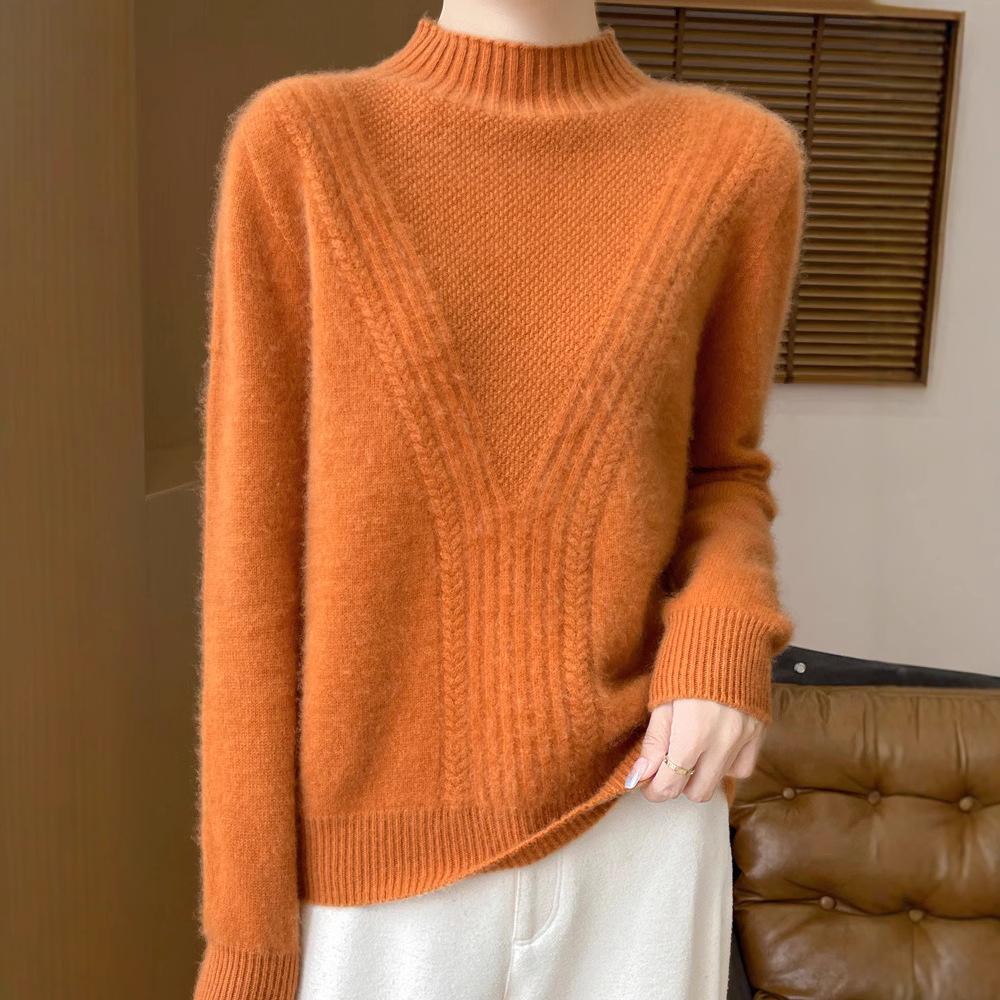 Elegant Women's High Neck Wool Sweater - Solid Color, Soft, and Versatile Knit Pullover for Autumn & Winter
