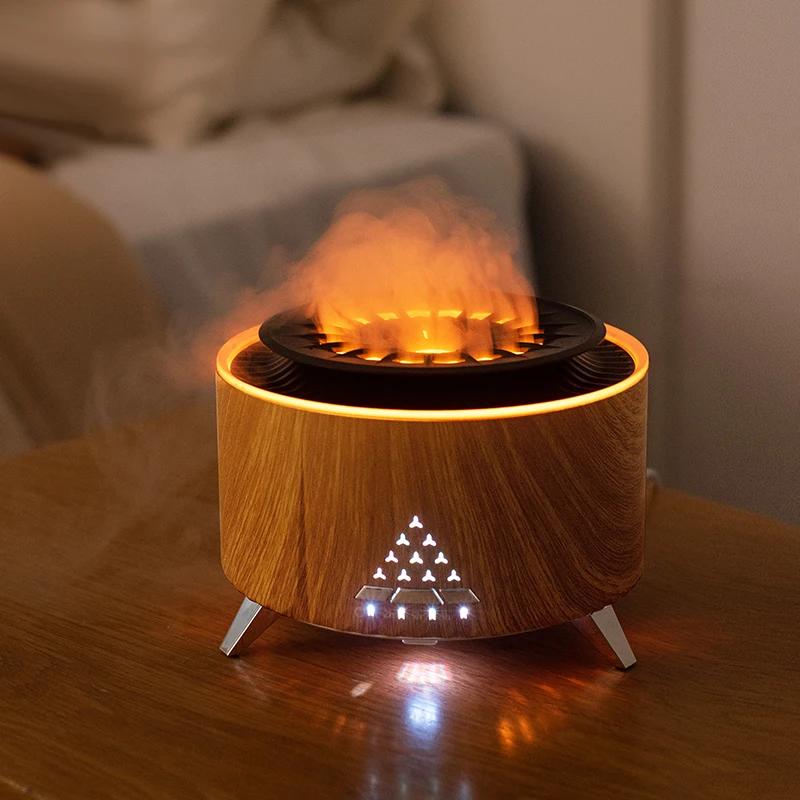 Flame Volcano Air Humidifier Bluetooth Wood Lava Aroma Humidifier Essential Oil Diffuser Bedroom White Noise Hypnosis