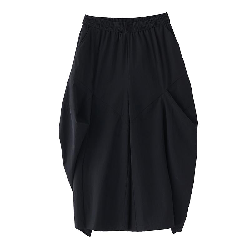 Plus size Vintage black high Waist Casual loose long Summer wide leg Pants Women Trousers