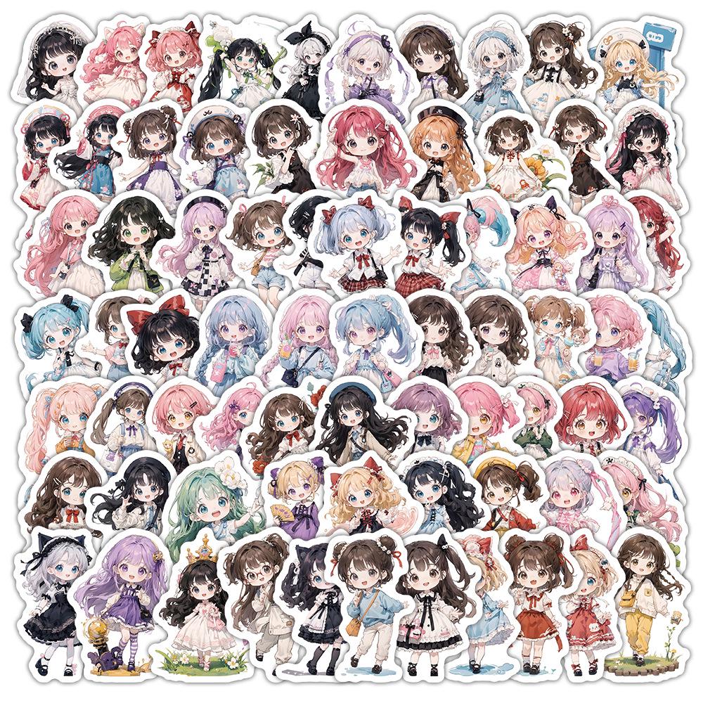 100 Cute Loli Girl Graffiti Stickers for Journals - Waterproof, Decorative, Cartoon-Style Stickers
