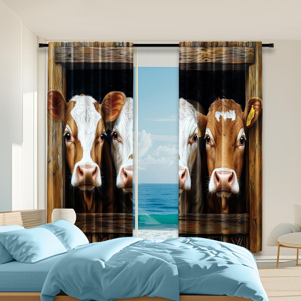 

2 шт., универсальные полиэстеровые прозрачные шторы для украшения дома Очаровательный четырехголовый осел для использования в спальнях и гостиных 29x65in(75x166cm)