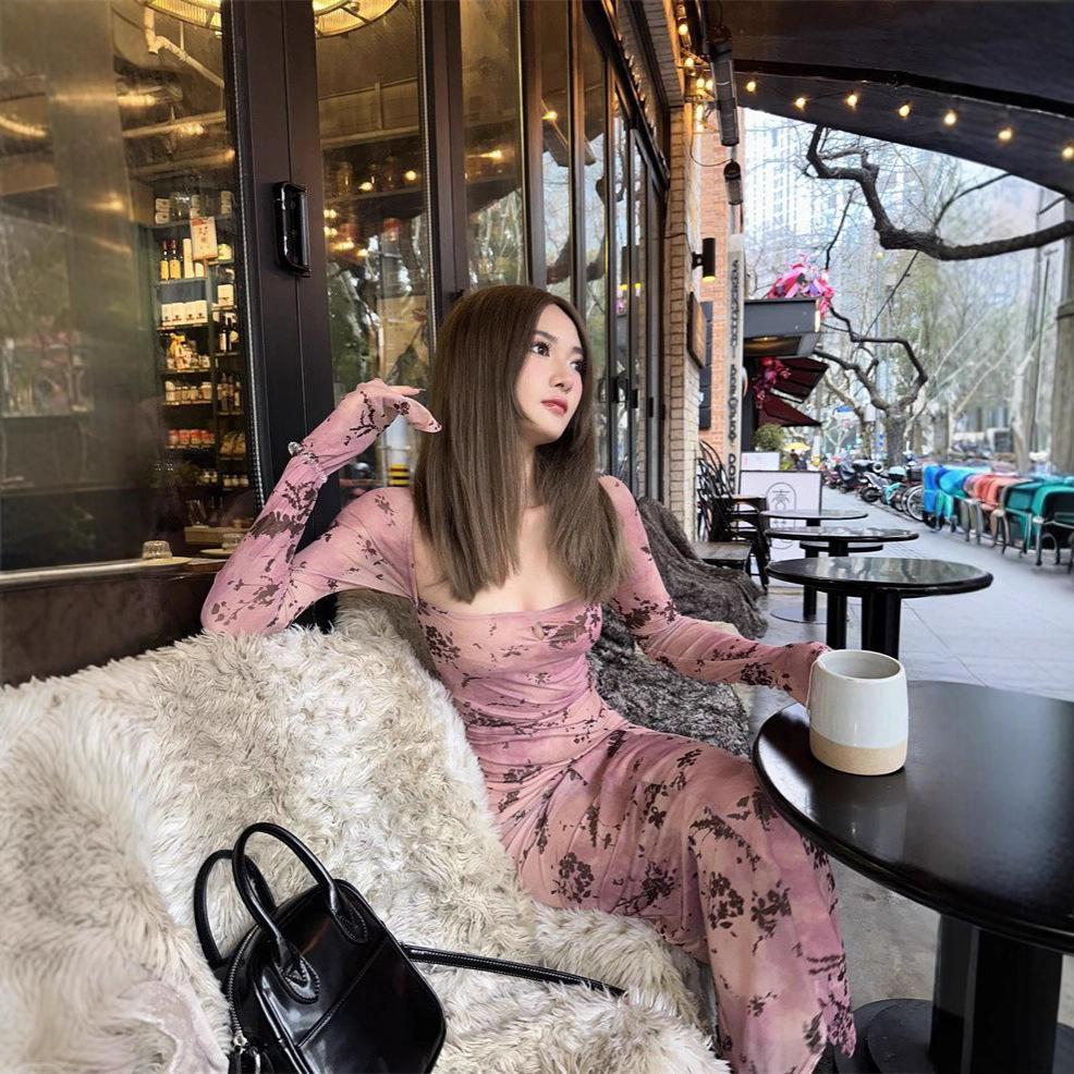 Sweet and spicy style imperial sister atmosphere hip skirt women's spring and autumn new slim and thin retro beautiful temperament dress