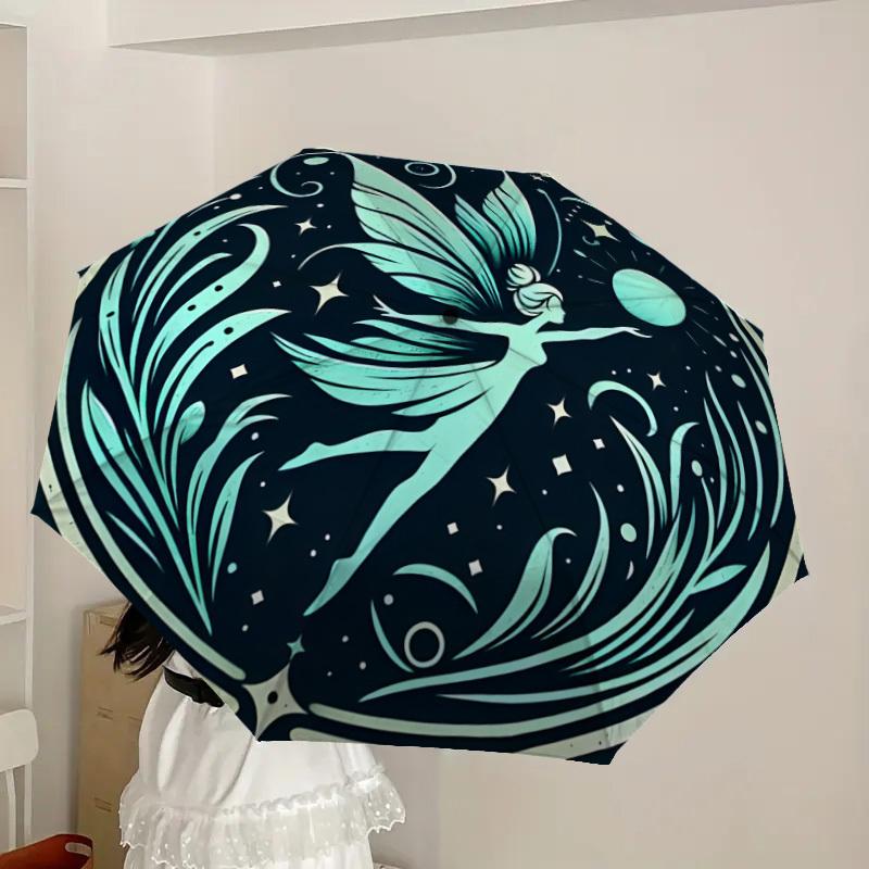1pc Fairy Moonlit Night Celestial Dance Umbrella with Plastic Handle,Suitable for All Seasons Home Travel Outdoor UmbrellaDD1153