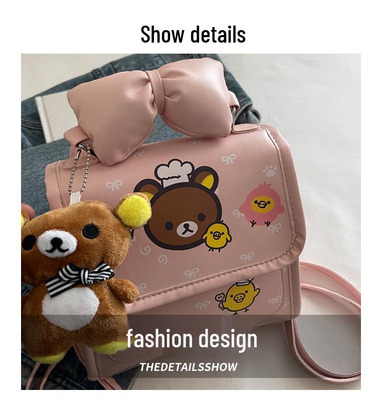 Girls' 2026 Little Bear Cartoon Backpack - Lightweight Autumn Single Shoulder & Crossbody Bag