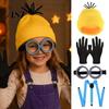 Cosplay Costume Accessories Knit Hat Set, Retro Round Glasses Suspenders Gloves, Halloween Party Black Breathable Gloves Kit for Adults, Funny Themed