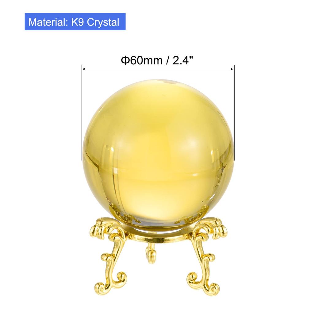PATIKIL 60mm Crystal Ball, Set of 1, K9 Crystal Balls, Decorative Balls with Gift Box and Metal Stand, for Photography and Office Decor, Yellow