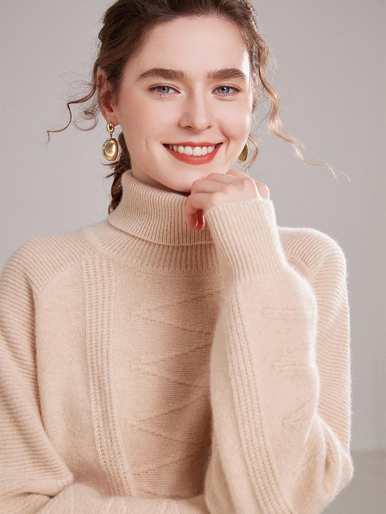 2025 Autumn/Winter Women's High Neck Cashmere Stripe Sweater