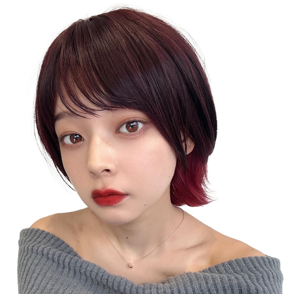 AQUADOLL Wolf Wig, Short, Full, High-Tone, Ash Blonde, Red, Blue, Free Size, G1G2-X, Dark Cherry Red (wg344G1G2-X)