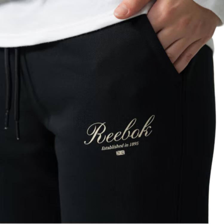 Reebok Logo Embroidered Drawstring Mid-Rise Flared Knit Sports Pants Women pants Black 24FRM602WGH0