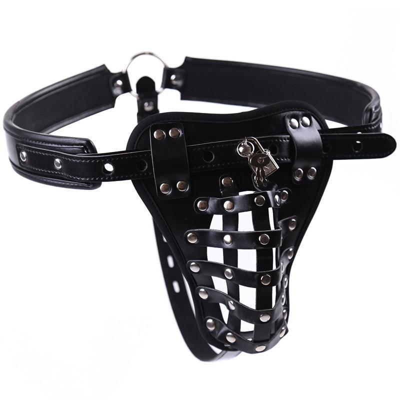 Black Leather Chastity Belt Penis Lock Cage Pants BDSM Adult Sex Role Play Toys Alternative Flirting Tools for Men and Couples