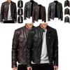 Classic Men's Faux Leather Jacket With Stand Collar For A Sleek Motorcycle Biker Look