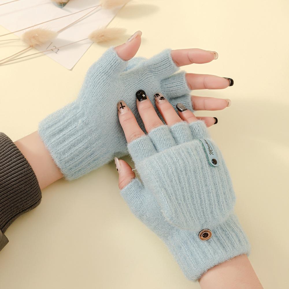 Touchscreen Knitted Wool Gloves Anti-Cold Half-Finger Bicycle Riding Gloves Thickened Fingerless Gloves Writing And Typing