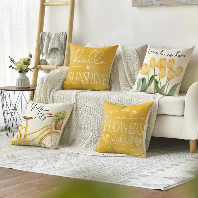 Vikama Minimalist Cushion Cover Spring Summer Floral Print Cushion Cover Rustic Style Room Decor Living Room Sofa Cushion Cover
