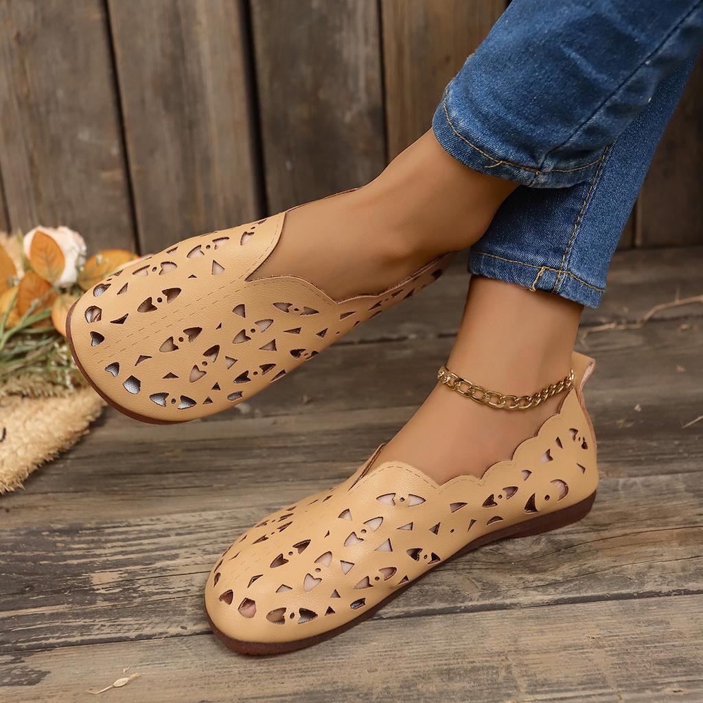 Pantofi retro cu talpă plată, scobiți, pentru femei, cu vârf rotund și sandale joase și joase în stil etnic