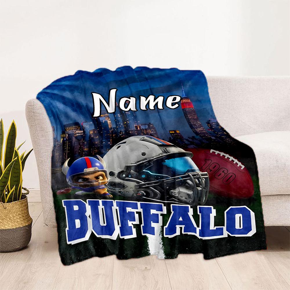 Buffalo Football Cityscape Customize Your Name Blanket Gift Customizable Blanket Warmthful Decor for Bed Seaside Living Room Chair for All Occasions