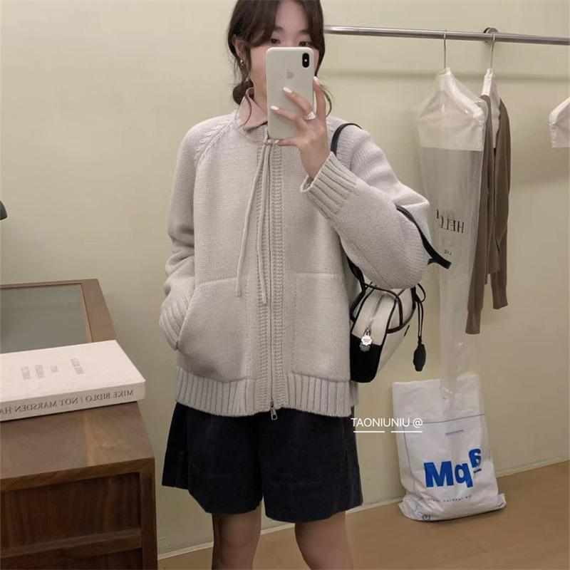 

Ленивый толстый вязаный кардиган на молнии, женский осенне-зимний новый свободный и тонкий высококачественный свитер-топ One size